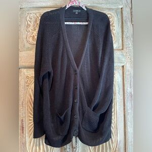 NWOT J.Crew Relaxed Cotton-Linen Blend V-Neck Cardigan /Black 3X